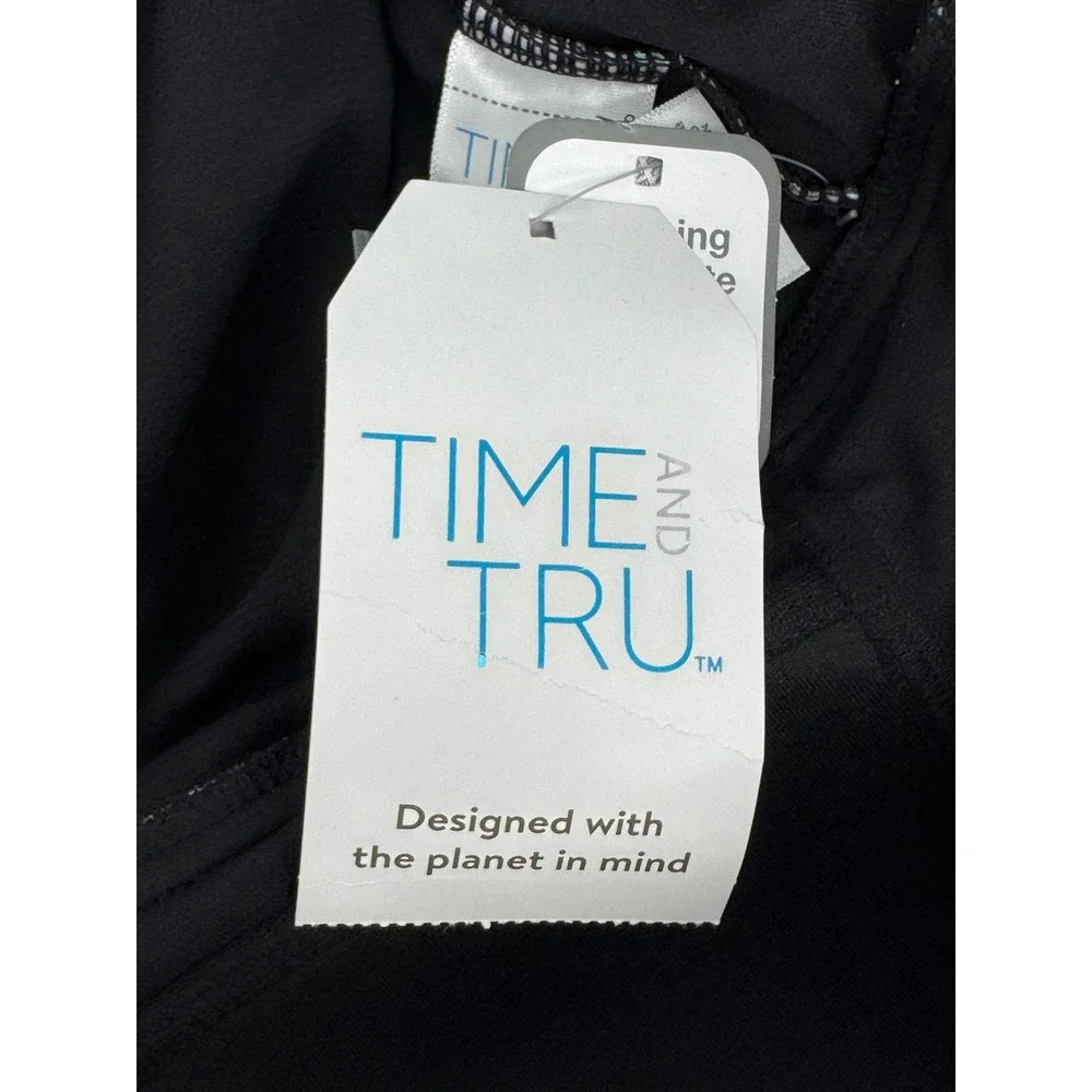 Time And Tru Slimming Silhouette One Piece‎ Swimsuit Black Pink Tropical Sz M